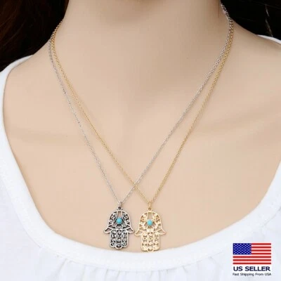 Moda Mujeres Joyería Collar Fátima Mano Hamsa Suerte Amuleto Protección 0610 Foto 1 de 4