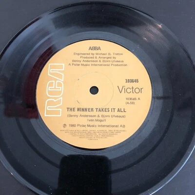 Abba The Winner Takes It All & Elaine 1980 Vintage 45rpm Single Record 7 Inch - Image 1 of 4