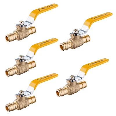 EFIELD 5 PCS Pex-A Pipe Expansion 3/4 Inch Full Port Brass Ball Valves, Yellow