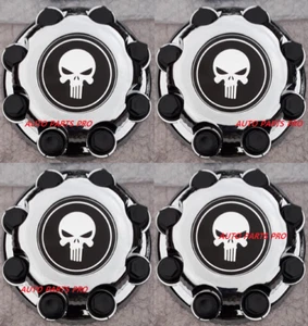 4pcs New CHROME 8 Lug Center Caps FOR Express Van SKULL LOGO ALUMINUM RIMS - Picture 1 of 1