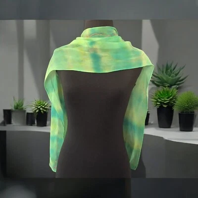 领带染料围巾绿色蓝色手绘青铜蝴蝶大号 50 x 10 — 第 1/4 张图片