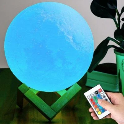BAKAJI Lampada Tavolo Luna 15cm Luce LED RGB Cambio Colore Moon Lamp USB Telecomando