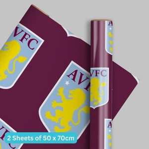 Carta da imballaggio compleanno | Aston Villa FC | 2 fogli e 2 etichette | Confezione regalo bambini - Foto 1 di 4