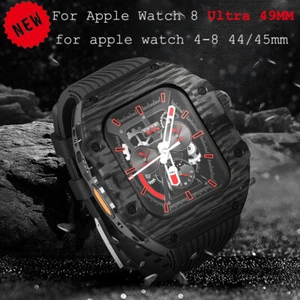 For Apple Watch Ultra3 49mm 987654SE Mod Kit Carbon Fiber Case Fluororubber Band - Picture 1 of 40