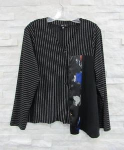 Cómoda Camisa Top EE. UU. Negra Blanca Rayas Modal Jersey Funky Artful Panel Satinado L - Imagen 1 de 5