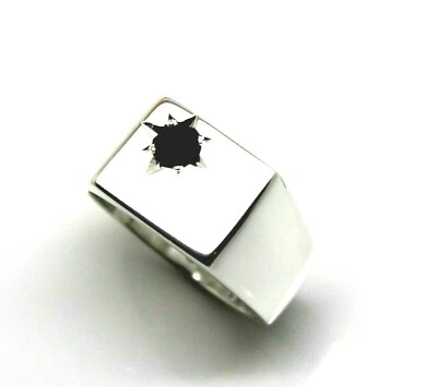 Kaedesigns Mens Sterling Silver Black 4mm Sapphire Square Signet Ring - Image 1 of 4