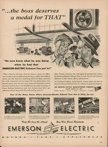 1944 Emerson Electric Exhaust Fans 40s Vintage Print Ad Factory Buy War Bonds - Picture 1 of 9