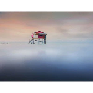 Strandhaus Misty Ocean Kunstplakat Ungerahmter extragroßer Druck - Bild 1 von 2