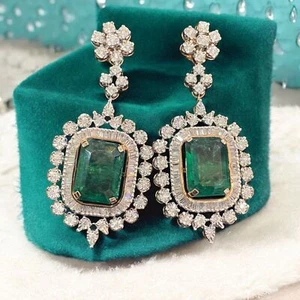 Pavé 2.75 Cts Round Baguette Cut Diamonds Cocktail Earrings 14K Rose Gold - Picture 1 of 17