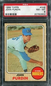 1968 Topps #336 John Purdin PSA 8 casi nuevo-como nuevo - Imagen 1 de 2