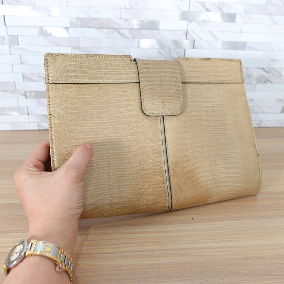 Bolso sin asas de cuero vintage Yves Saint Laurent Lagarto exótico YSL Cartera Sobre Foto 1 de 4