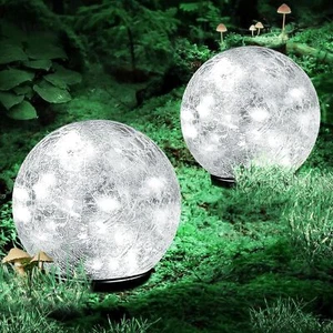 Garden Solar Ball Lights Outdoor Waterproof, 30 LED Cracked Glass Globe Solar - Picture 1 of 8