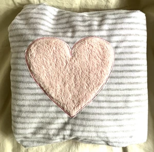 Just Born Gray White Striped Baby Blanket Pink Sparkle Heart Sherpa Back Satin - Picture 1 of 5