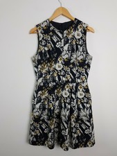 CUE Floral A-Line Pleated Dress Women's Size 12 Sleeveless Textured Pockets CUTE