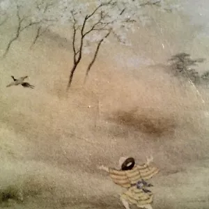 Japanese Ink Drawing Hashimoto Gaho Playing in the Field greeting card c. 1905 - Picture 1 of 6