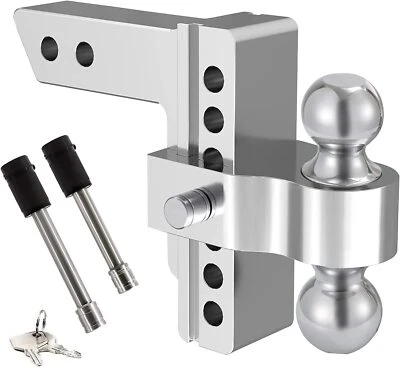 2'' Receiver 6'' Drop Rise Adjustable Trailer Tow Hitch Dual Ball W/Lock 12500lb - Image 1 of 4