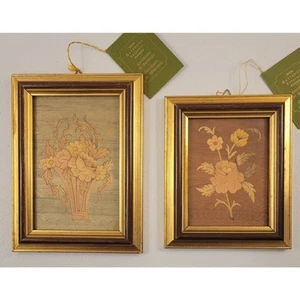 Vintage Notturno Intarsio Intarsien Blumen Holz Bilder gerahmt Italien - Bild 1 von 15