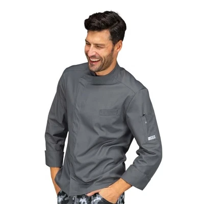 Giacca Cuoco Unisex Bilbao Grigia a Manica Lunga - ISACCO - Pizzaiolo - Immagine 1 di 3