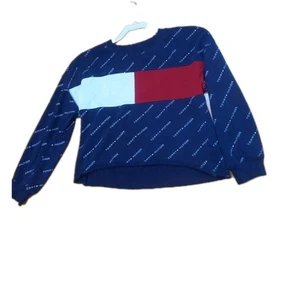 Tommy Hilfiger Pattern Girls Navy Crop Top Longsleeve Sweater 12/14 - Picture 1 of 6