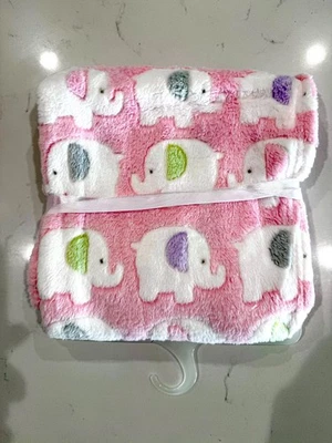 RonRon уютный Baby одеяло 30 x 30 - розовый с белыми слонами - мягкий плюшевый - новый с Ярлыками - Изображение 1 из 3