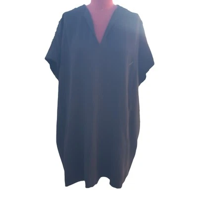 Vestido Diane Von Furstenberg Kora Negro Crepé Cuello Dividido Bolsillos Cambiantes Pequeño Foto 1 de 4