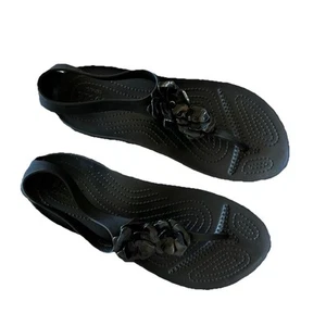 Crocs Serena Embellished Floral Thong Flip Flop Sandals Black Women Size 9 - Picture 1 of 11