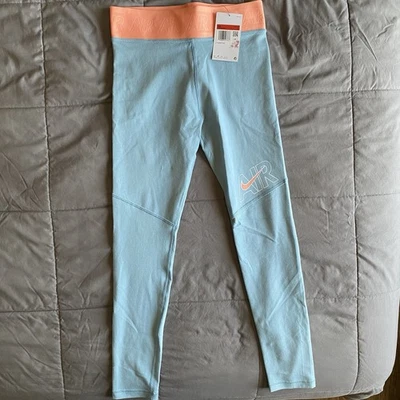 NWT Girls Large Nike Air Blue Teal Leggings Skinny Tight Athletic Orange Sporty - Image 1 of 4
