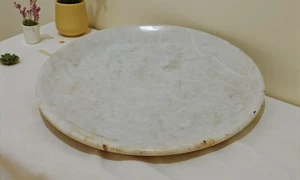 Vintage White Marble Round Kitchenware Plate Original Old Hand Carved - Picture 1 of 6