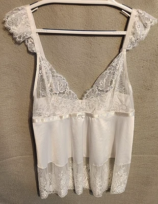 Coquette Diva Babydoll Lingerie Size XL White Satin Floral Lace Sexy Romantic  - Image 1 of 2