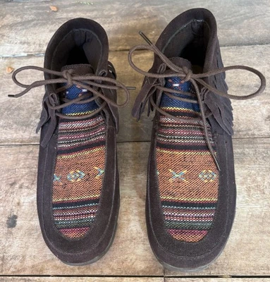 ROPER Womens 6.5 Santa Fe Moccasin Ankle Booties Fringe Leather Aztec Tapestry - Image 1 of 4