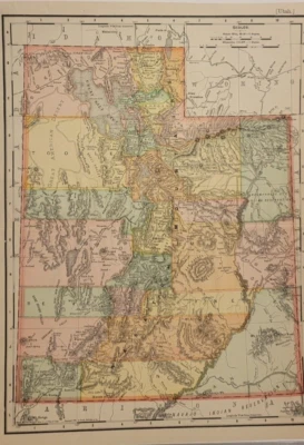 Antiguo mapa litografiado a color detallado Utah Rand McNally 1895 Foto 1 de 4