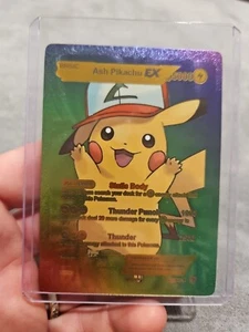 Ash Pikachu EX Rainbow Foil Fan Art Vinyl Textured Collector Pokemon Card - Bild 1 von 6