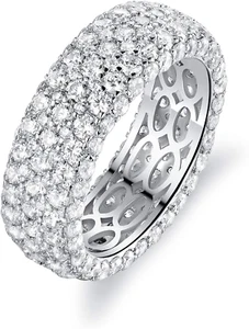Womens Eternity Rings Wedding Band 18k White Gold Plated Wide Band CZ Ring S9 - Picture 1 of 7