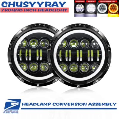 Pair For Chevy C10 K10 K20 K5 1975-1980 55W 7" Round LED Headlights Hi/Lo Beam - Image 1 of 4