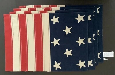 New Pottery Barn American Flag Placemats Set/4 100% Cotton Embroidery New w/Tags - Image 1 of 4