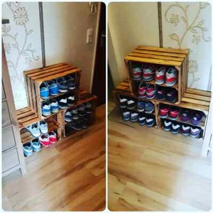3er set Schuhregal Bücherregal Holzkiste Weinkiste Apfelkiste mit Mittelbrett Ab - Bild 1 von 5