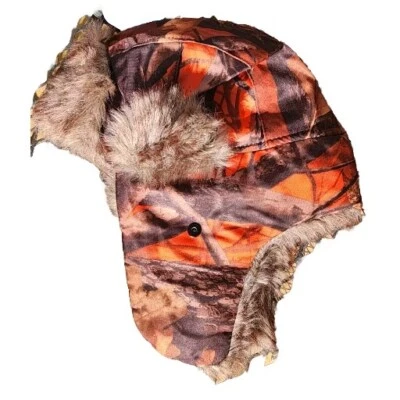 Orange Camoflage Trapper Hat with Ear Flap and Chin Strap - Image 1 of 3