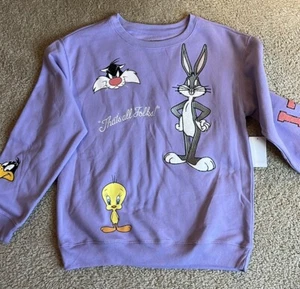 Looney Tunes Embroidered That's All Folks Purple SweatShirt Women Medium Top - Picture 1 of 6