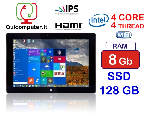 TABLET PC VIDEO 10 POLLICI INTEL N4000  WINDOWS 11 RAM 8GB SSD 128GB HDMI USB3 - Immagine 1 di 4