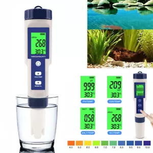 5 in 1 Digital Messgerät PH/EC/TEMP/SALT/TDS Wasseertester Pool Prüfer Backlight - Bild 1 von 14