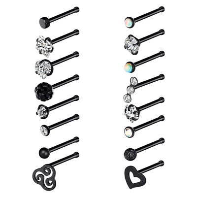 16/30PCS Nose Rings Studs Bone Studs Set Surgical Steel & CZ Opal Pin Piercing - Image 1 of 4