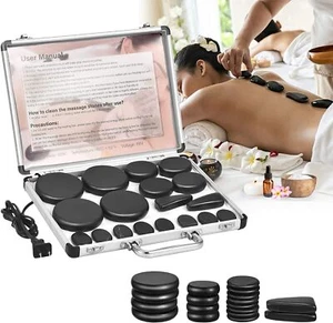 Set Pietre Massaggio 18 Pezzi Hot Spa Roccia Basalto Massaggio Lava Kit Naturale Riscaldatore Box - Foto 1 di 11