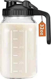 Mason Jar Pitcher with Lid and Spout, 32 OZ Glass Milk Pitcher for Milk, Thick - Picture 1 of 7