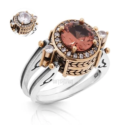 Anillo Turco Reversible Redondo Zultanita y Topacio Blanco Plata de Ley 925 Foto 1 de 4