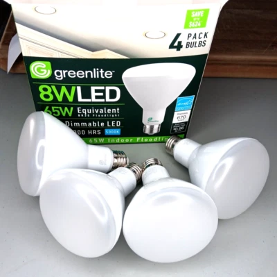 Greenlite 8W LED=65W Equiv.  Floodlight Dimmable 25000 Hours 4pk New Open Box - Image 1 of 4