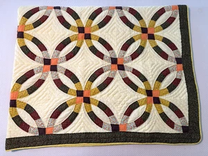 Vintage Doppel Ehering Quilt Hand Made Excellent 82x68 Handsigniert um 1982 - Bild 1 von 8