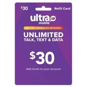 Ultra Mobile Prepaid Wireless 30 USD Bezpośrednie doładowanie planów PayGo - Zdjęcie 1 z 3