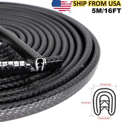 5m U-Shape Car Seal Strip Protectors Door Boot Edge Trim Guard Rubber Set Black - Image 1 of 4