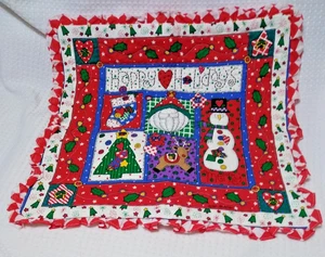 Handgefertigter gesteppter Kissenbezug Weihnachten Urlaub Motiv Baumwolle 80er Jahre nie benutzt - Bild 1 von 6