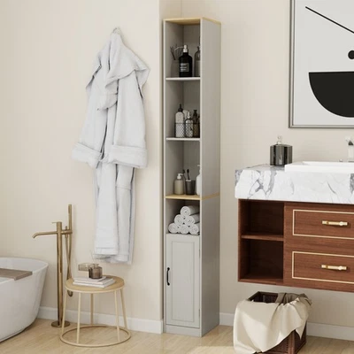 72" 6-Tier Narrow Freestanding Slim Storage Cabinet with Door Adjustable Shelves - Image 1 of 4